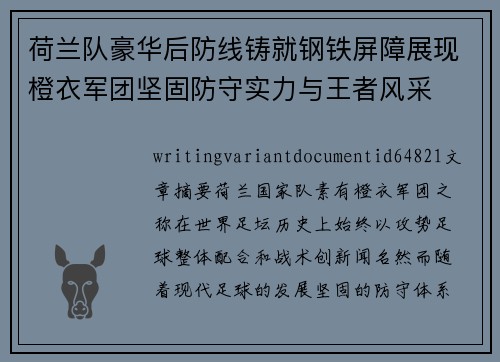 荷兰队豪华后防线铸就钢铁屏障展现橙衣军团坚固防守实力与王者风采